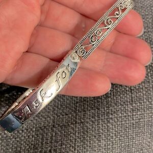 “Ask for Inspiration” Silvertone Stretch Bracelet with Cross Dangle